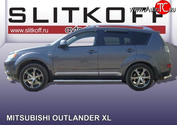 14 999 р. Защита порогов из круглой трубы диаметром 76 мм Slitkoff  Mitsubishi Outlander  XL (2005-2009) (CW)  дорестайлинг (Нержавейка, Полированная)  с доставкой в г. Керчь