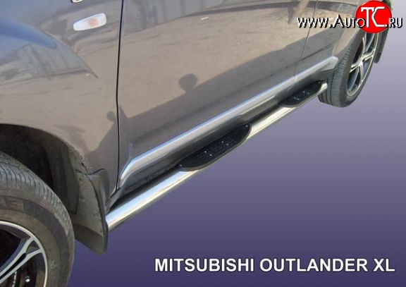 17 699 р. Защита порогов из трубы d76 мм с пластиковыми вставками для ног Slitkoff  Mitsubishi Outlander  XL (2005-2009) (CW)  дорестайлинг (Нержавейка, Полированная)  с доставкой в г. Керчь