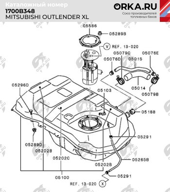 19 549 р. Бак топливный BAKPLAST (50 л., пластиковый, 2 WD)  Mitsubishi Outlander  XL (2005-2013) (CW)  дорестайлинг, (CW)  рестайлинг  с доставкой в г. Керчь. Увеличить фотографию 2
