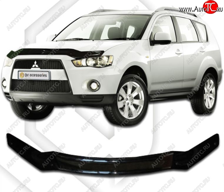 1 999 р. Дефлектор капота CA-Plastic Mitsubishi Outlander XL (CW)  рестайлинг (2010-2013) (серия Classic черный, Без надписи)  с доставкой в г. Керчь