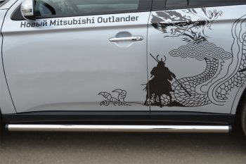 18 799 р. Защита порогов на SLITKOFF (труба D63)  Mitsubishi Outlander  GF (2012-2014) дорестайлинг (Защита порогов с загрушками на торцах (вариант 2))  с доставкой в г. Керчь. Увеличить фотографию 3