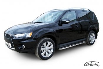 Защита штатных порогов с листом Arbori (нержавейка, алюминий, d42 mm) Mitsubishi Outlander XL (CW)  рестайлинг (2010-2013)