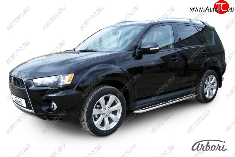14 219 р. Защита штатных порогов с листом Arbori (нержавейка, алюминий, d42 mm) Mitsubishi Outlander XL (CW)  рестайлинг (2010-2013)  с доставкой в г. Керчь