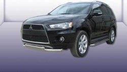 Двойная защита переднего бампера из двух труб диаметром 76 и 57 мм Slitkoff Mitsubishi Outlander  XL (2010-2013) (CW)  рестайлинг