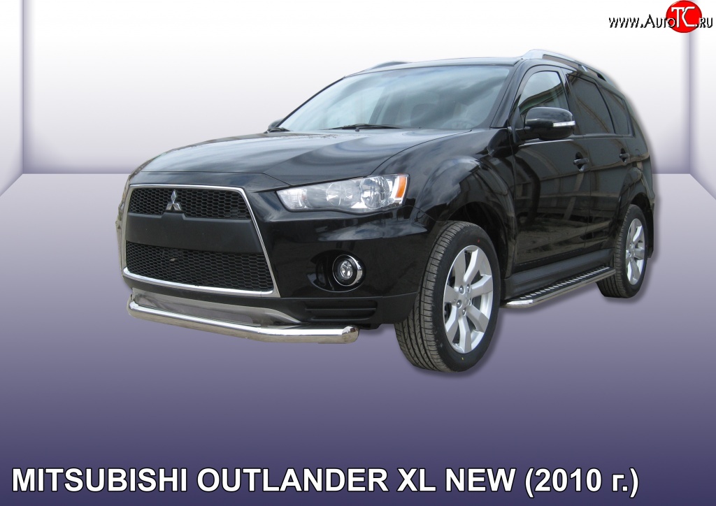 11 749 р. Одинарная защита переднего бампера диаметром 76 мм Slitkoff  Mitsubishi Outlander  XL (2010-2013) (CW)  рестайлинг (Нержавейка, Полированная)  с доставкой в г. Керчь