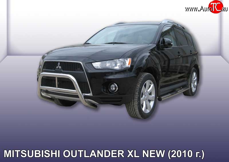 24 449 р. Усиленная защита переднего бампера из трубы диаметром 57 мм Slitkoff Mitsubishi Outlander XL (CW)  рестайлинг (2010-2013) (Нержавейка, Полированная)  с доставкой в г. Керчь