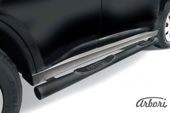 Защита штатных порогов Arbori (с проступью, черная, d76 mm). Mitsubishi Outlander GF дорестайлинг (2012-2014)