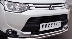 19 299 р. Защита переднего бампера (2 трубыØ63 и 42 мм, нержавейка) SLITKOFF  Mitsubishi Outlander  GF (2014-2016) 1-ый рестайлинг  с доставкой в г. Керчь. Увеличить фотографию 2