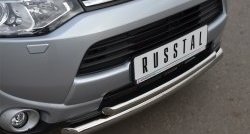16 999 р. Защита переднего бампера (2 трубыØ63 и 42 мм, нержавейка) SLITKOFF  Mitsubishi Outlander  GF (2012-2014) дорестайлинг  с доставкой в г. Керчь. Увеличить фотографию 2