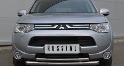 Защита переднего бампера (2 трубыØ63 и 42 мм, нержавейка) SLITKOFF Mitsubishi Outlander  GF (2012-2014) дорестайлинг