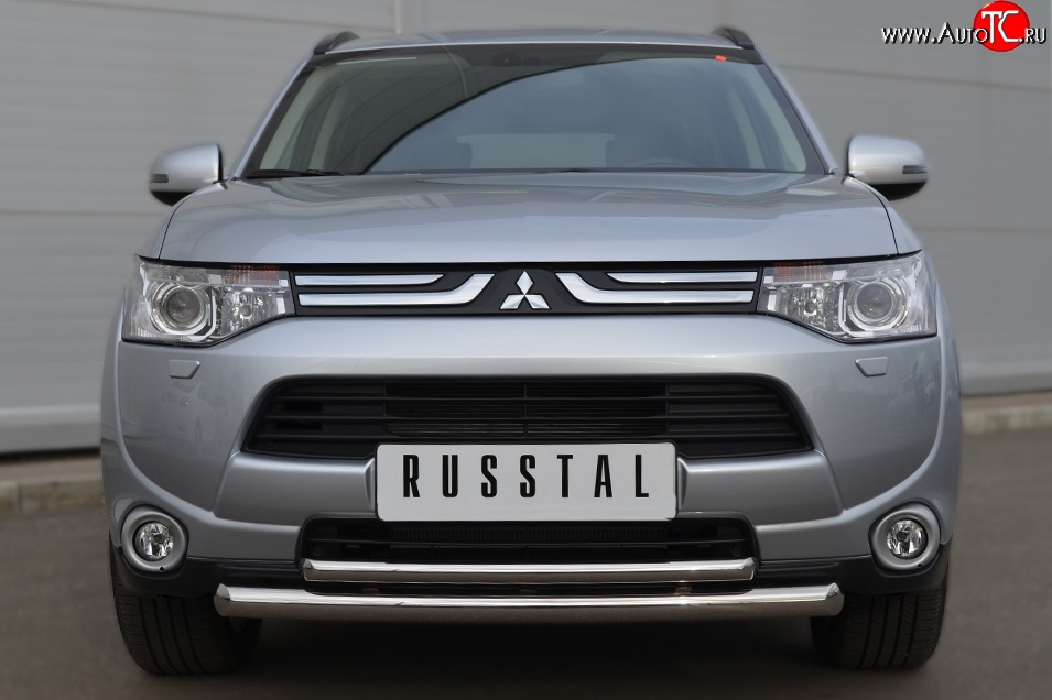16 999 р. Защита переднего бампера (2 трубыØ63 и 42 мм, нержавейка) SLITKOFF  Mitsubishi Outlander  GF (2012-2014) дорестайлинг  с доставкой в г. Керчь