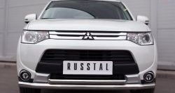 Защита переднего бампера (2 трубыØ63 и 42 мм, нержавейка) SLITKOFF Mitsubishi Outlander  GF (2014-2016) 1-ый рестайлинг