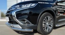 16 899 р. Защита переднего бампера (2 трубыØ63 и 42 мм, нержавейка) SLITKOFF Mitsubishi Outlander GF 2-ой рестайлинг (2015-2018)  с доставкой в г. Керчь. Увеличить фотографию 2