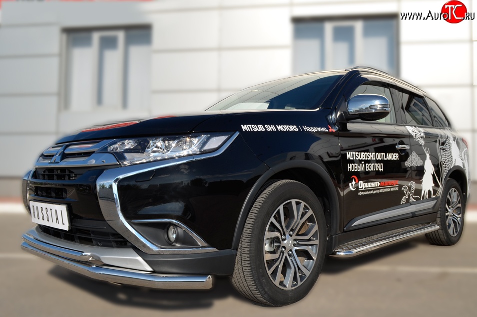 16 899 р. Защита переднего бампера (2 трубыØ63 и 42 мм, нержавейка) SLITKOFF Mitsubishi Outlander GF 2-ой рестайлинг (2015-2018)  с доставкой в г. Керчь