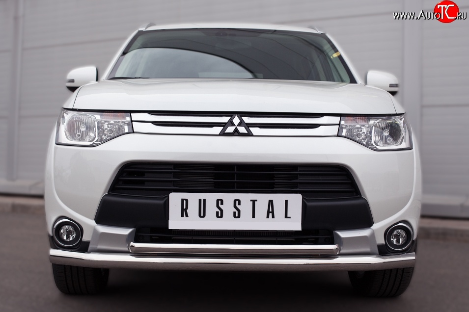 19 299 р. Защита переднего бампера (2 трубыØ63 и 42 мм, нержавейка) SLITKOFF  Mitsubishi Outlander  GF (2014-2016) 1-ый рестайлинг  с доставкой в г. Керчь
