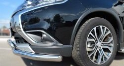 13 399 р. Защита переднего бампера (2 трубыØ75х42 и 63 мм, нержавейка) Russtal Mitsubishi Outlander GF 2-ой рестайлинг (2015-2018)  с доставкой в г. Керчь. Увеличить фотографию 2