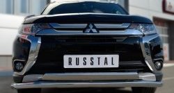 13 399 р. Защита переднего бампера (2 трубыØ75х42 и 63 мм, нержавейка) Russtal Mitsubishi Outlander GF 2-ой рестайлинг (2015-2018)  с доставкой в г. Керчь. Увеличить фотографию 3