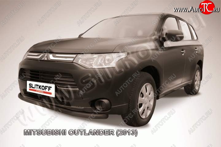 8 449 р. Защита переднего бампер Slitkoff (57 мм, длинная) Mitsubishi Outlander GF дорестайлинг (2012-2014) (Цвет: серебристый)  с доставкой в г. Керчь