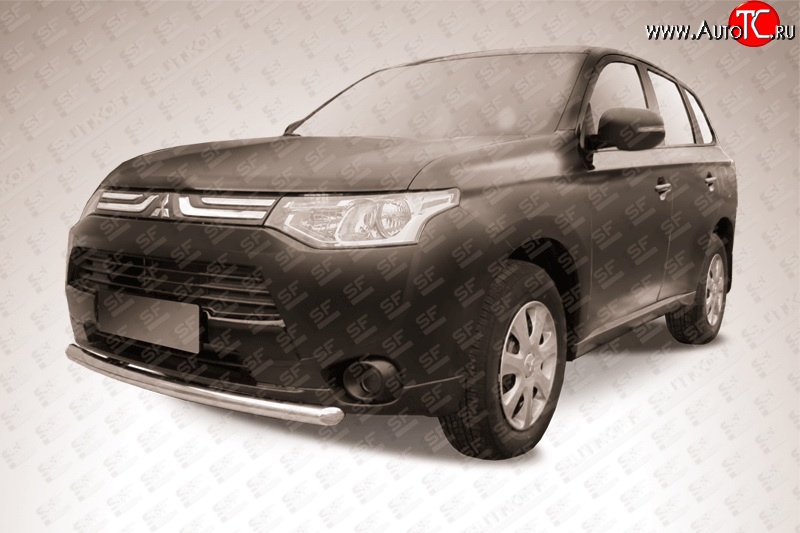 10 899 р. Защита переднего бампера из короткой трубы диаметром 57 мм Slitkoff Mitsubishi Outlander GF дорестайлинг (2012-2014) (Нержавейка, Полированная)  с доставкой в г. Керчь
