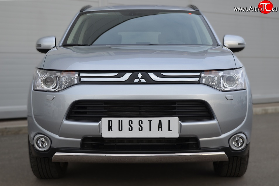 10 849 р. Защита переднего бампера (Ø75х42 мм, нержавейка) Russtal Mitsubishi Outlander GF дорестайлинг (2012-2014)  с доставкой в г. Керчь