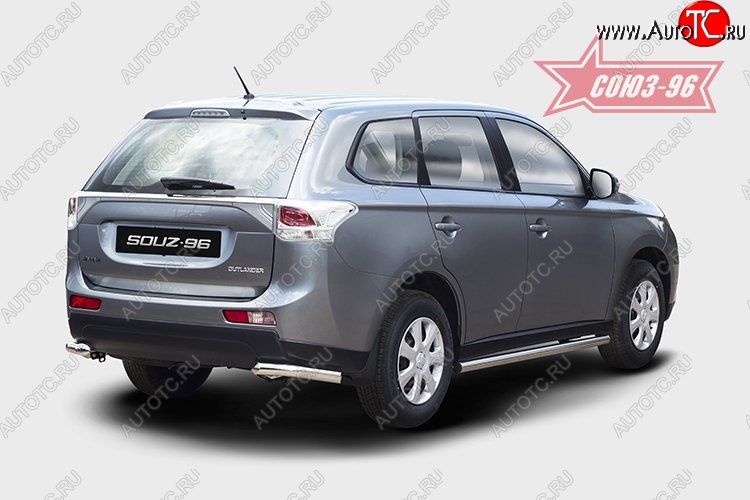 9 224 р. Защита заднего бампера из боковых уголков с диаметром 60 мм Souz-96 Mitsubishi Outlander GF дорестайлинг (2012-2014)  с доставкой в г. Керчь