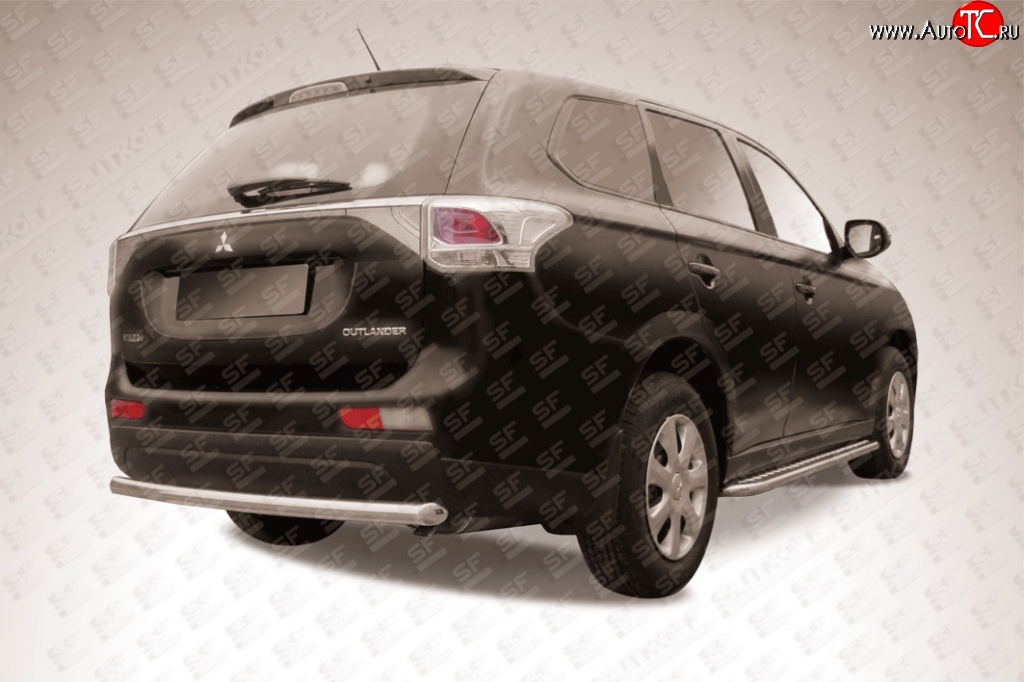 8 999 р. Одинарная защита заднего бампера из трубы диаметром 57 мм Slitkoff  Mitsubishi Outlander  GF (2012-2014) дорестайлинг (Нержавейка, Полированная)  с доставкой в г. Керчь