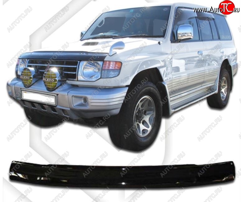 1 899 р. Дефлектор капота CA-Plastic  Mitsubishi Pajero ( 2 V30/V40 5 дв.,  2 V20,  2 V30/V40) (1991-1999) дорестайлинг, рестайлинг (Classic черный, Без надписи)  с доставкой в г. Керчь