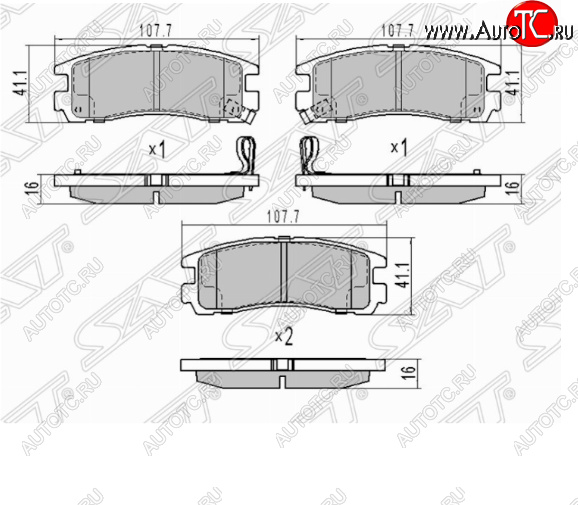 819 р. Комплект задних тормозных колодок SAT  Mitsubishi Pajero ( 2 V30/V40 5 дв.,  2 V20,  2 V30/V40) (1991-1999) дорестайлинг, рестайлинг  с доставкой в г. Керчь