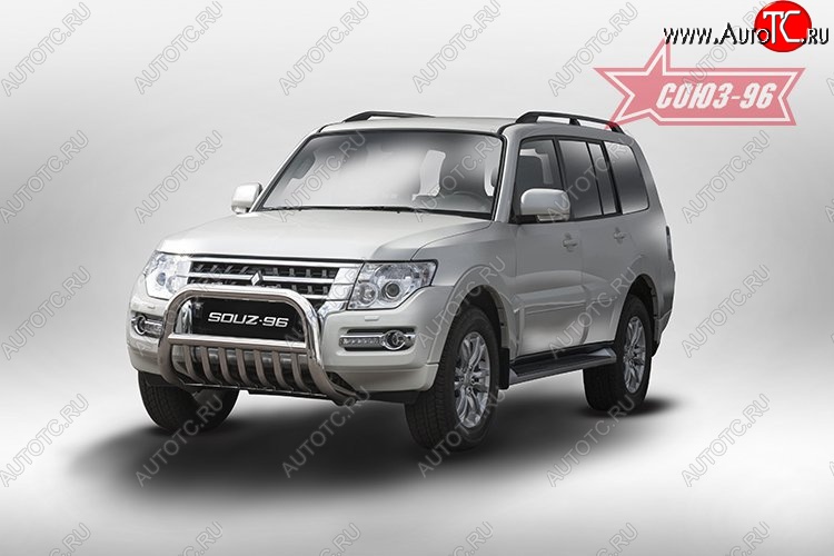 18 449 р. Защита переднего бампера Souz-96 (d76) Mitsubishi Pajero 4 V90 2-ой рестайлинг (2014-2020)  с доставкой в г. Керчь