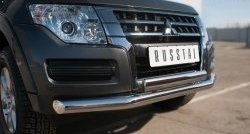 17 799 р. Защита переднего бампера (2 трубы Ø76 и 75х42 мм, нержавейка) Russtal Mitsubishi Pajero 4 V90 2-ой рестайлинг (2014-2020)  с доставкой в г. Керчь. Увеличить фотографию 2