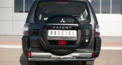 Защита заднего бампера (Ø63 и 42 мм, нержавейка) SLITKOFF Mitsubishi Pajero  4 V90 (2014-2020) 2-ой рестайлинг