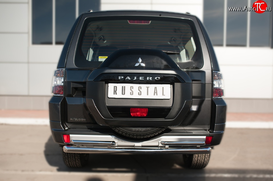 20 449 р. Защита заднего бампера (Ø63 и 42 мм, нержавейка) SLITKOFF  Mitsubishi Pajero  4 V90 (2014-2020) 2-ой рестайлинг  с доставкой в г. Керчь