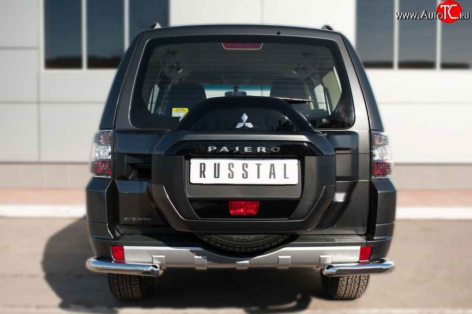 11 999 р. Защита заднего бампера (Ø63 мм уголки, нержавейка) SLITKOFF  Mitsubishi Pajero  4 V90 (2014-2020) 2-ой рестайлинг  с доставкой в г. Керчь