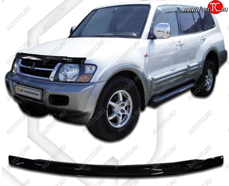 2 079 р. Дефлектор капота CA-Plastic Mitsubishi Pajero 3 V70 дорестайлинг (1999-2003) (Classic черный, Без надписи)  с доставкой в г. Керчь
