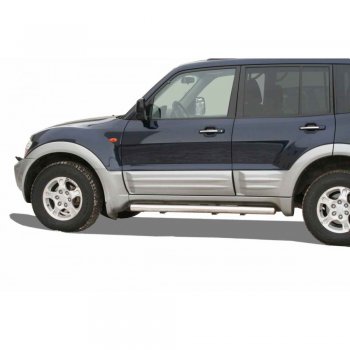 26 799 р. Защита порогов ТехноСфера (Техно Сфера) (нержавейка, 76 mm)  Mitsubishi Pajero  3 V70 (1999-2003) дорестайлинг  с доставкой в г. Керчь. Увеличить фотографию 2