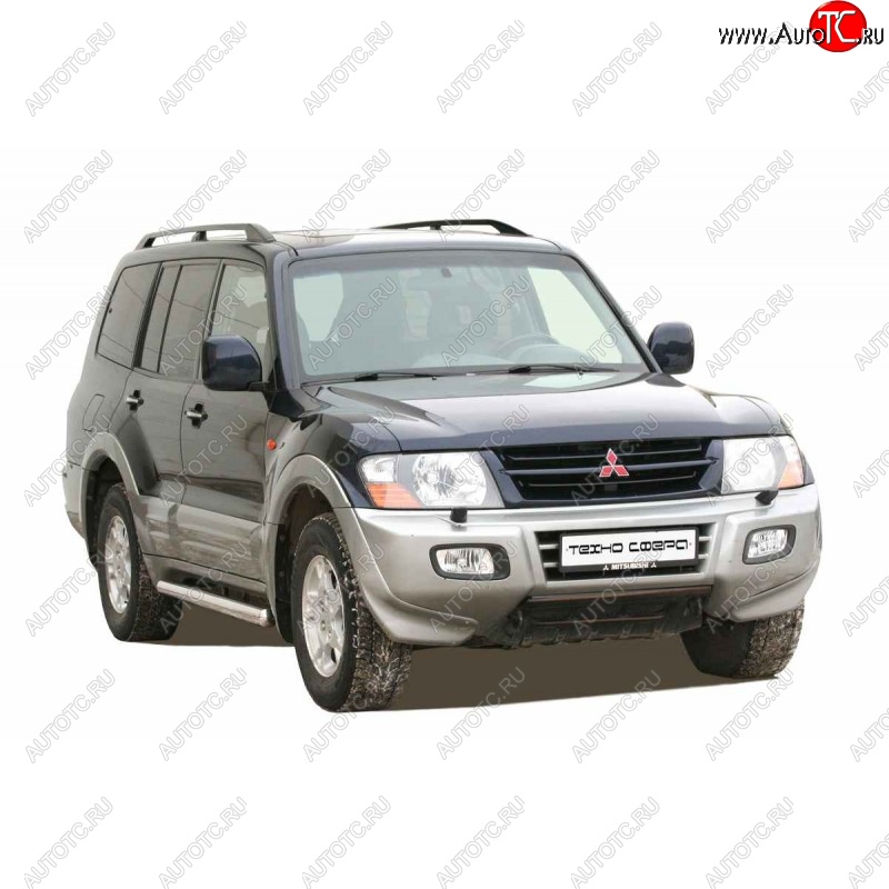 26 799 р. Защита порогов ТехноСфера (Техно Сфера) (нержавейка, 76 mm)  Mitsubishi Pajero  3 V70 (1999-2003) дорестайлинг  с доставкой в г. Керчь