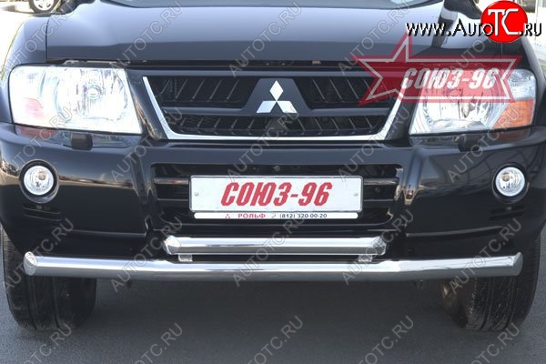 16 514 р. Защита переднего бампера двойная Souz-96 (d76/60) Mitsubishi Pajero 3 V70 дорестайлинг (1999-2003)  с доставкой в г. Керчь