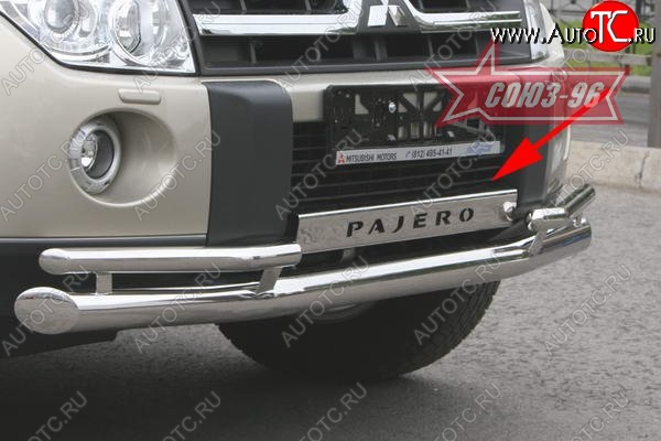 6 299 р. Декоративная накладка Souz-96 на передний бампер Mitsubishi Pajero 4 V80 дорестайлинг (2006-2011)  с доставкой в г. Керчь
