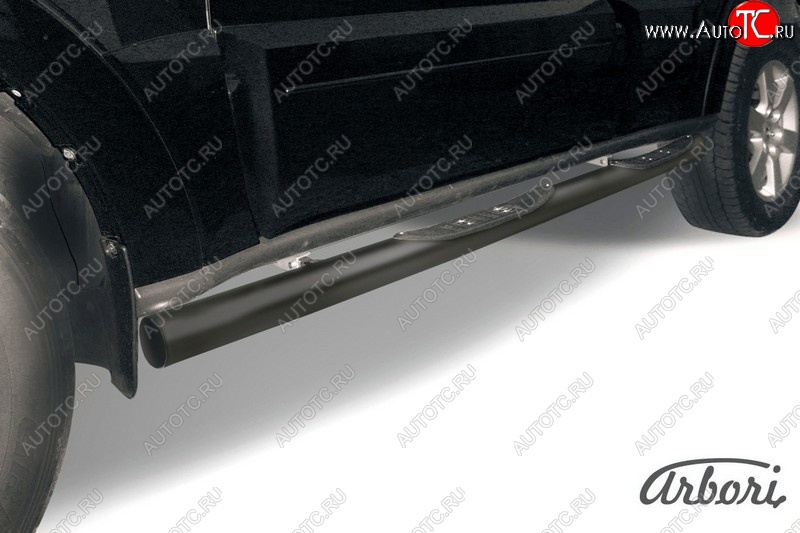 9 989 р. Защита штатных порогов Arbori (с проступью, черная, d76 mm). Mitsubishi Pajero 4 V90 дорестайлинг (2006-2011)  с доставкой в г. Керчь