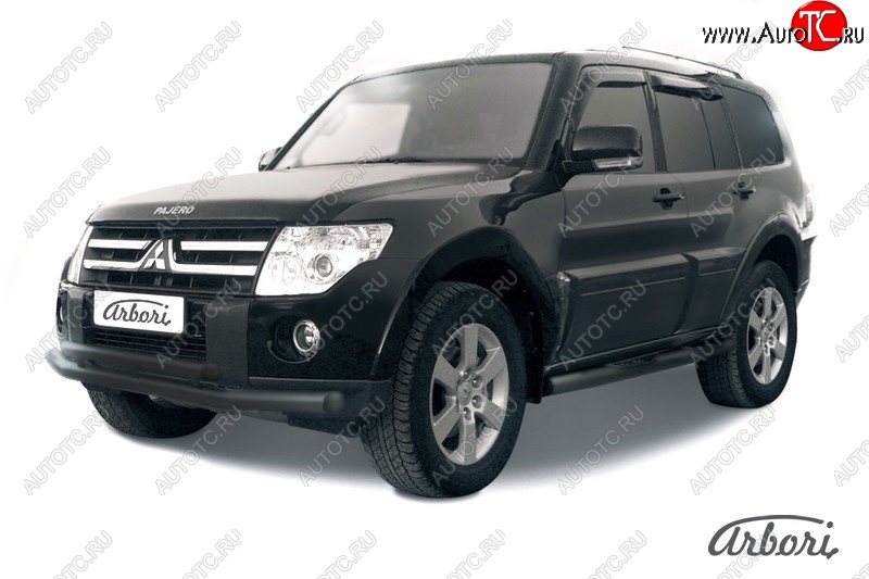 7 019 р. Защита переднего бампера Arbori (черная, 1 труба d76 mm). Mitsubishi Pajero 4 V80 дорестайлинг (2006-2011)  с доставкой в г. Керчь
