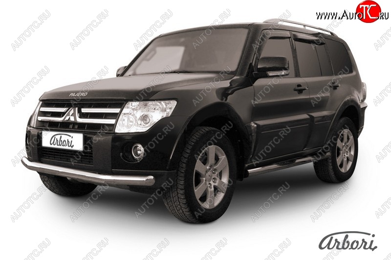 19 449 р. Защита переднего бампера Arbori (нержавейка, 1 труба d76 mm). Mitsubishi Pajero 4 V80 дорестайлинг (2006-2011)  с доставкой в г. Керчь