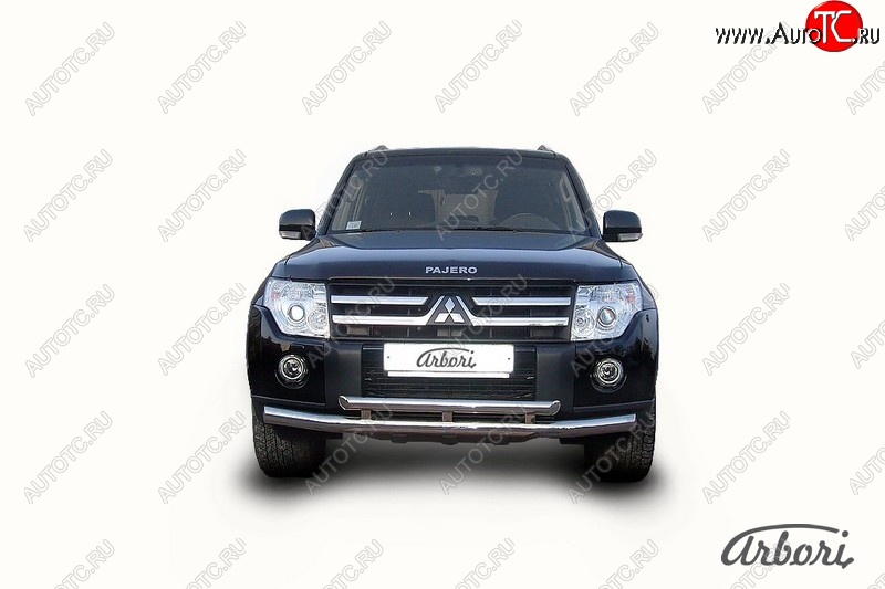 15 749 р. Защита переднего бампера Arbori (нержавейка, 2 трубы d76 и 57 mm) Mitsubishi Pajero 4 V80 дорестайлинг (2006-2011)  с доставкой в г. Керчь
