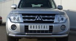 Защита переднего бампера (2 трубыØ76 и 42 мм, нержавейка) SLITKOFF Mitsubishi Pajero ( 4 V90,  4 V80) (2011-2015) 1-ый рестайлинг, 3 дв. 1-ый рестайлинг