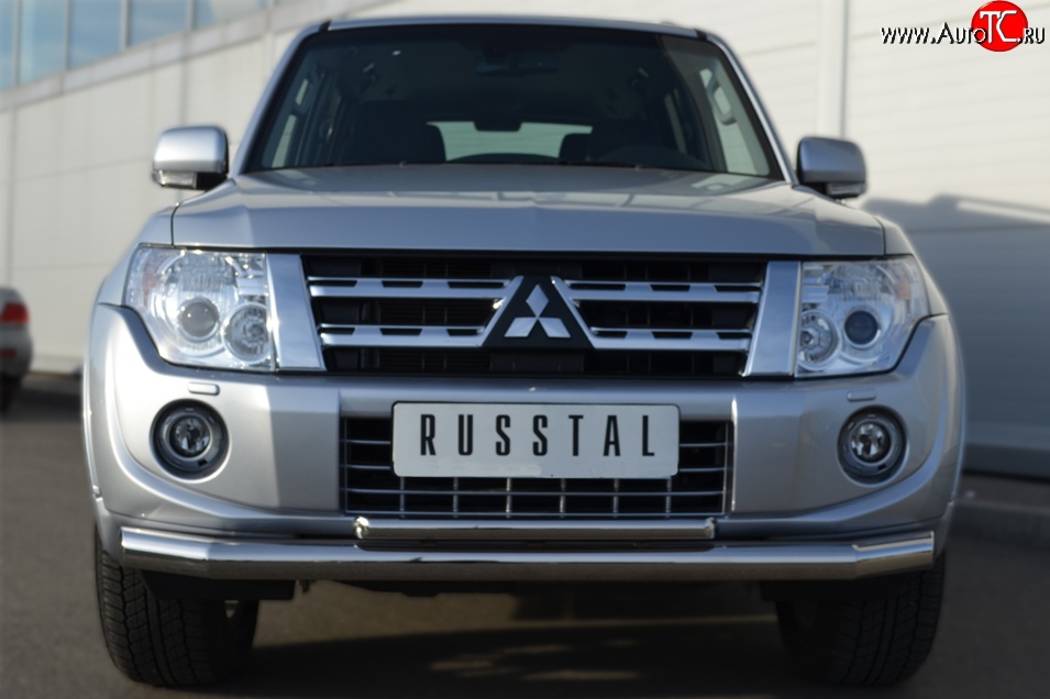21 999 р. Защита переднего бампера (2 трубыØ76 и 42 мм, нержавейка) SLITKOFF  Mitsubishi Pajero ( 4 V90,  4 V80) (2011-2015) 1-ый рестайлинг, 3 дв. 1-ый рестайлинг  с доставкой в г. Керчь