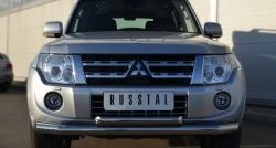 Защита переднего бампера (2 трубыØ76 и 63 мм, нержавейка) SLITKOFF Mitsubishi Pajero ( 4 V90,  4 V80) (2011-2015) 1-ый рестайлинг, 3 дв. 1-ый рестайлинг