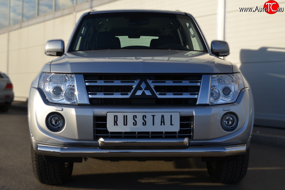 22 999 р. Защита переднего бампера (2 трубыØ76 и 63 мм, нержавейка) SLITKOFF  Mitsubishi Pajero ( 4 V90,  4 V80) (2011-2015) 1-ый рестайлинг, 3 дв. 1-ый рестайлинг  с доставкой в г. Керчь