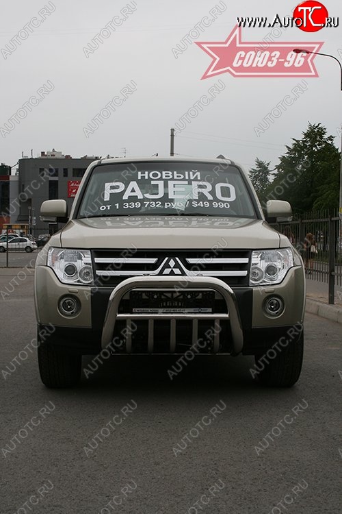 18 629 р. Защита переднего бампера Souz-96 (d76) Mitsubishi Pajero 4 V80 дорестайлинг (2006-2011)  с доставкой в г. Керчь