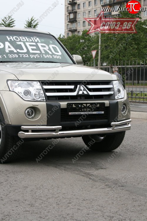 17 999 р. Защита переднего бампера двойная Souz-96 (d76/42) Mitsubishi Pajero 4 V80 дорестайлинг (2006-2011)  с доставкой в г. Керчь