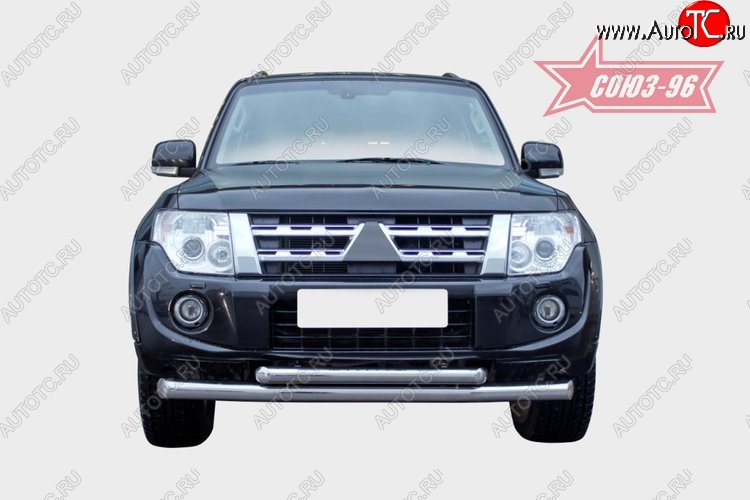 31 859 р. Защита переднего бампера двойная Souz-96 (d76/60) Mitsubishi Pajero 4 V80 3 дв. 1-ый рестайлинг (2011-2014)  с доставкой в г. Керчь