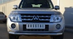 Одинарная защита переднего бампера диаметром 76 мм SLITKOFF Mitsubishi Pajero ( 4 V90,  4 V80) (2011-2015) 1-ый рестайлинг, 3 дв. 1-ый рестайлинг
